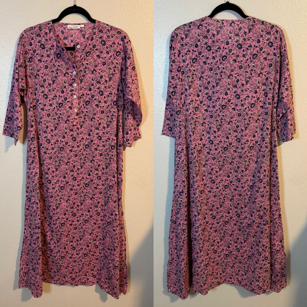 Roller Rabbit Pink Floral 3/4 Sleeve Maxi Dress Women's Size S